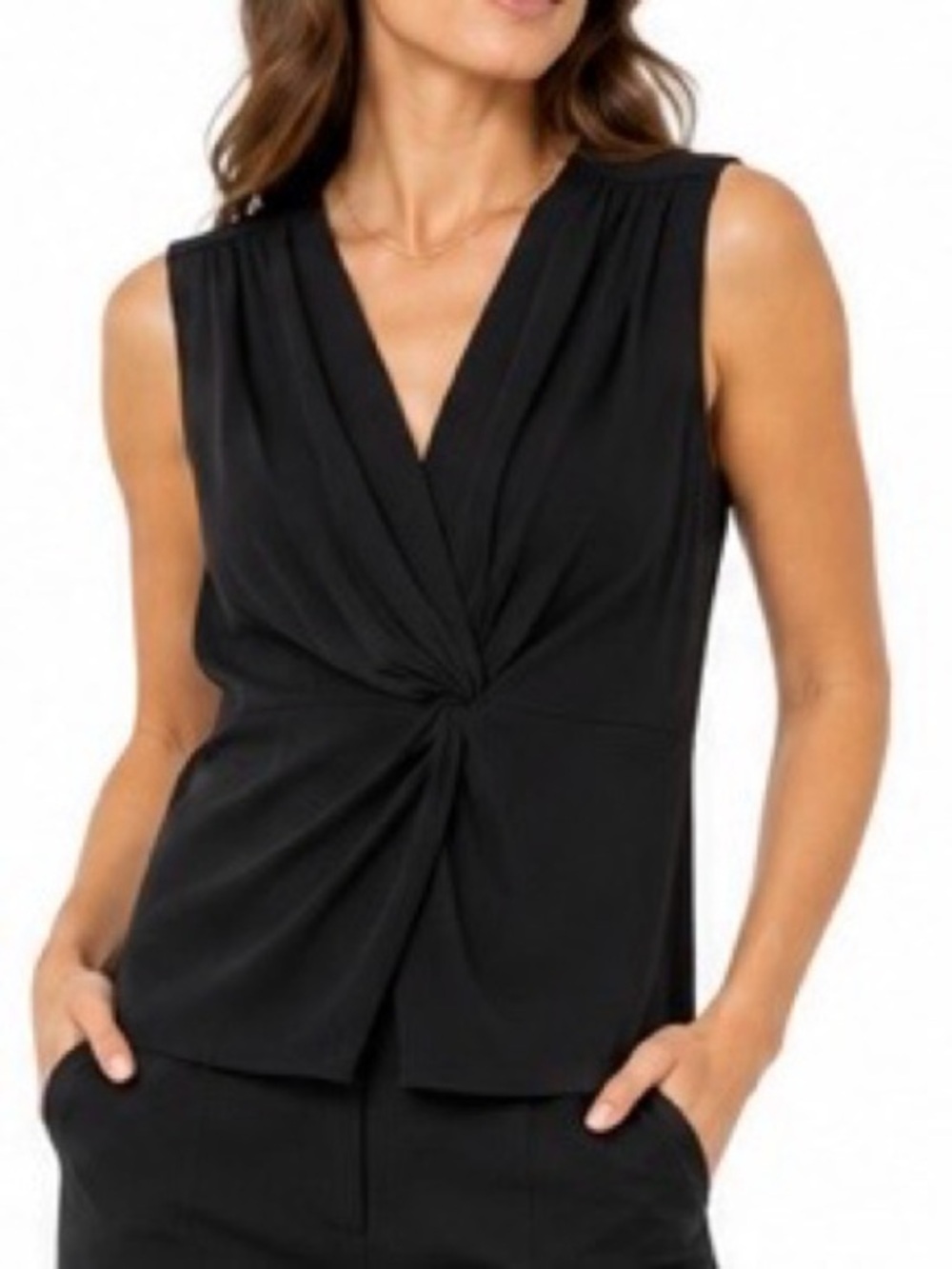 White House Black Market Black Sleeveless Twist Front Top XL